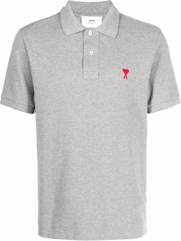 Ami Paris Heather Gray Biologisch Katoenen Polo Shirt Gray Heren