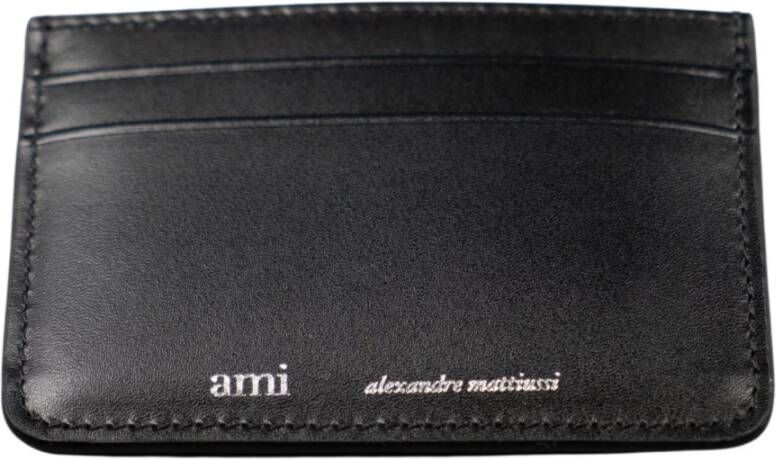 Ami Paris Leren kaarthouder met bedrukt logo Zwart Black