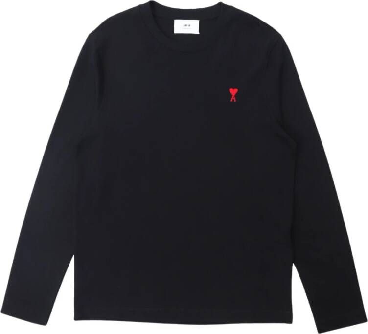 Ami Paris Rode Biologisch Katoenen Boxy LS T-shirt Zwart Heren