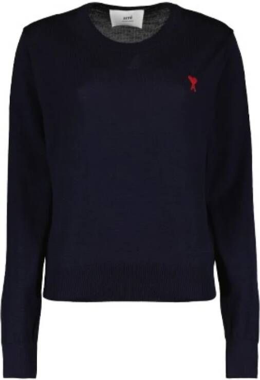 Ami Paris Round-neck Knitwear Blauw Dames