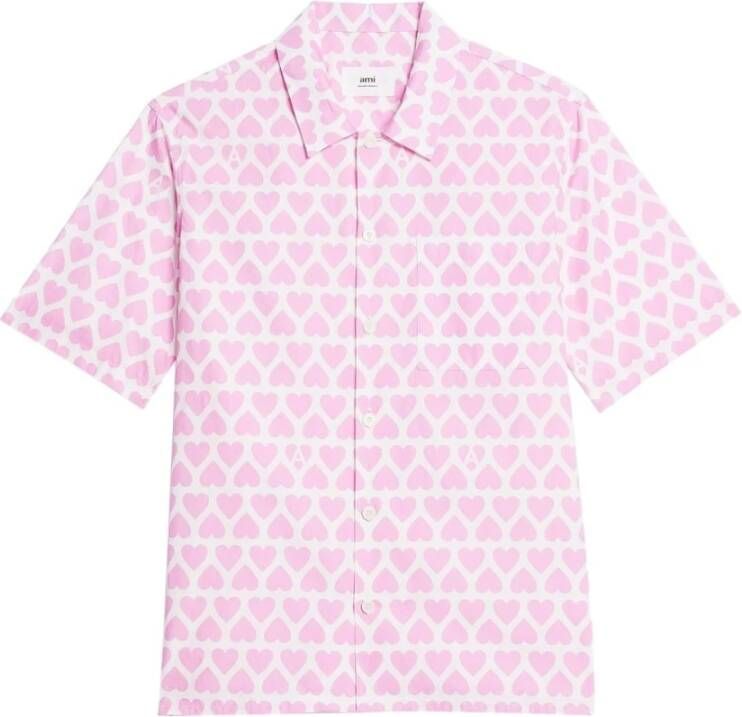 Ami Paris Roze overhemd met hartjesprint Pink Heren
