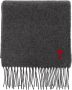 Ami Paris Fringed Wool Sjaal met Logo Gray - Thumbnail 1