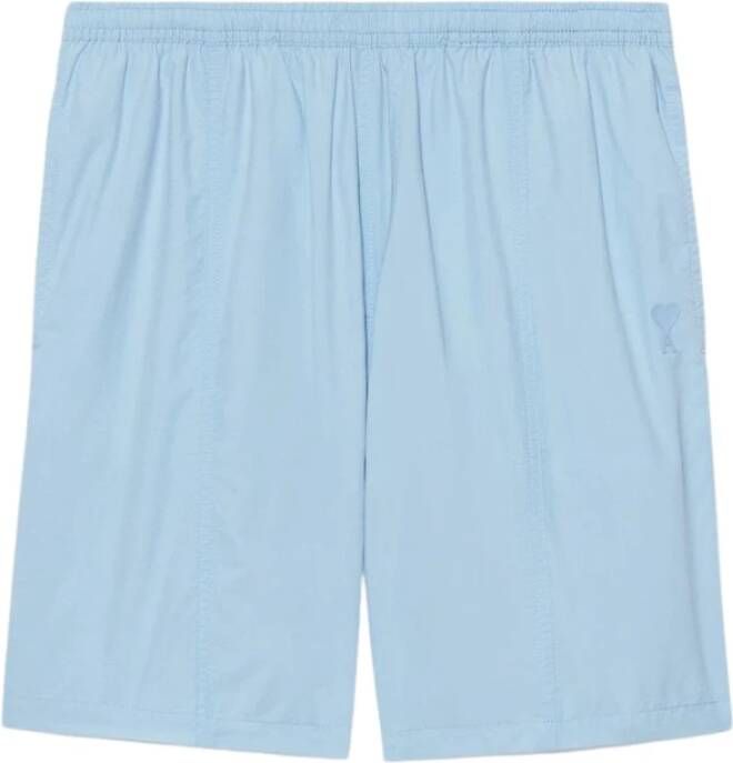 Ami Paris Blauwe Nylon Zwembroek met Hartlogo Blue Heren