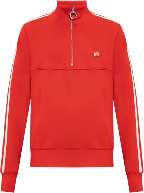 Ami Paris Rode Turtleneck Sweatshirt met Rits Red Heren