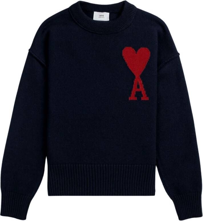 Ami Paris Unisex Oversized Pullover met Hart Logo Blue Heren