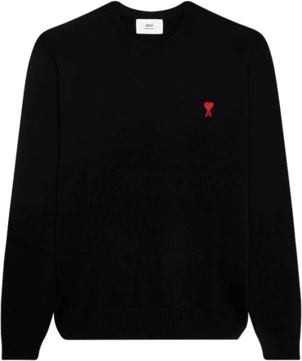 Ami Paris Rode Crewneck Sweater met Ami de Coeur Borduursel Black Heren