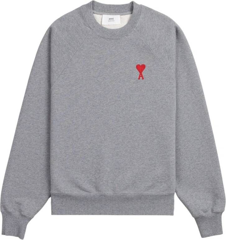 Ami Paris Organisch Katoenen Sweatshirt met Geborduurd Rood Hart Logo Gray Heren