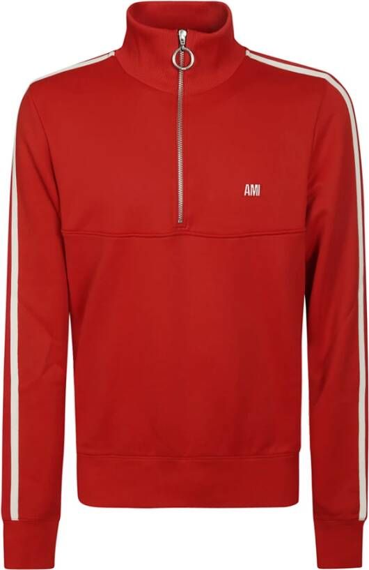 Ami Paris Rode Turtleneck Sweatshirt met Rits Red Heren