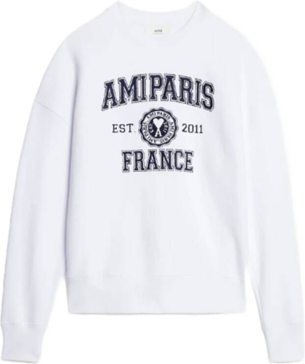 Ami Paris Wit Crewneck Sweatshirt met Logo Print White Heren