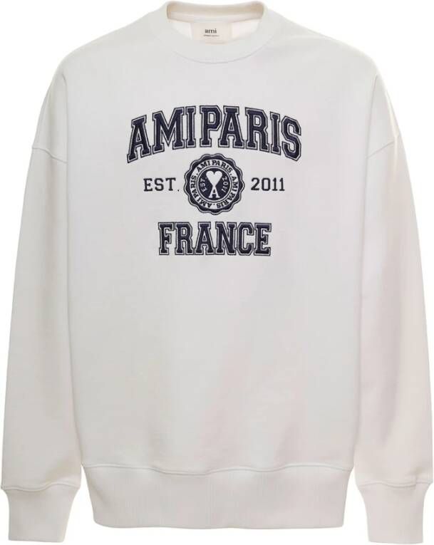 Ami Paris Wit Crewneck Sweatshirt met Logo Print White Heren