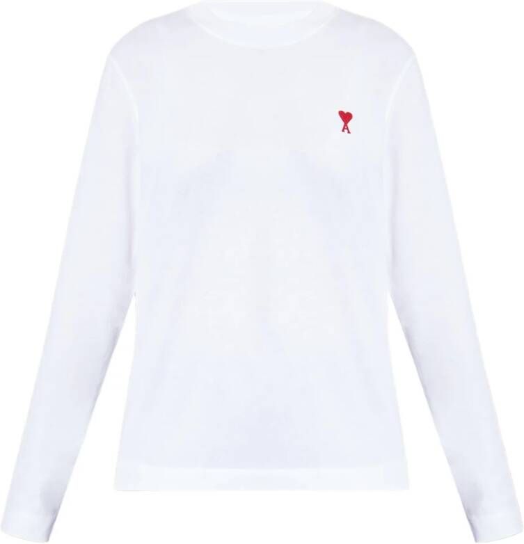 Ami Paris Witte longsleeve T-shirt met Ami de Coeur logo White Dames