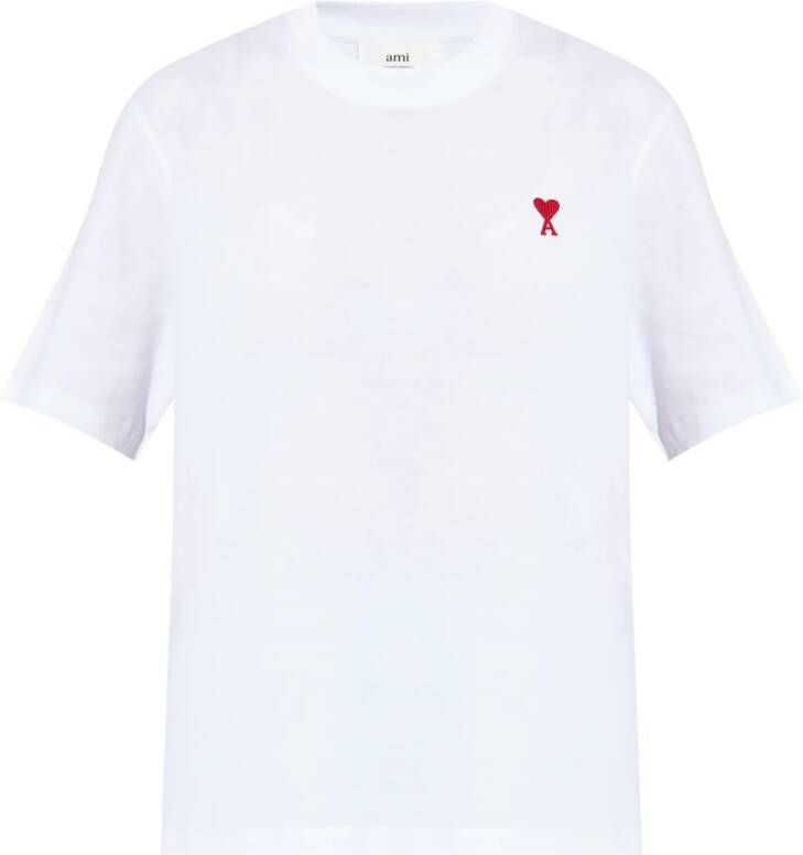 Ami Paris Biologisch katoenen T-shirt met geborduurd logo White Heren