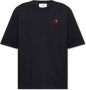 Ami Paris Zwart Geborduurd Logo Biologisch Katoenen T-Shirt Black - Thumbnail 1