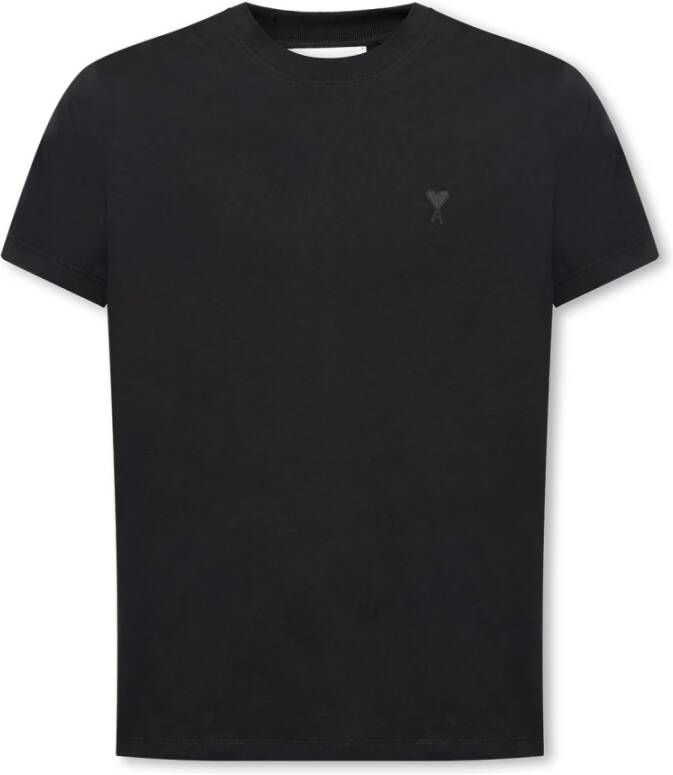 Ami Paris Effen T-shirt met korte mouwen en ronde hals Black Heren