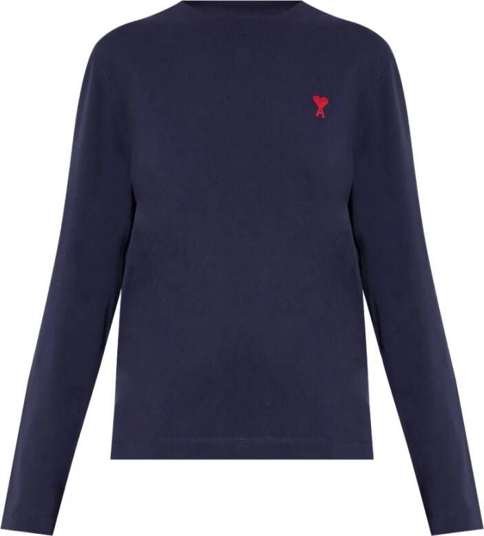 Ami Paris Overhemd met geborduurd logo lange mouwen Blue Dames