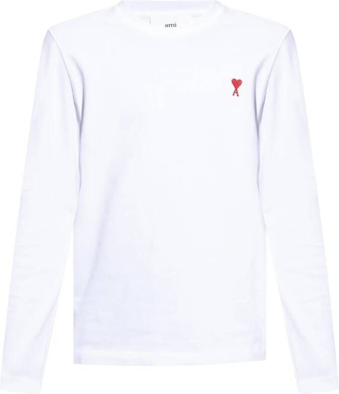 Ami Paris Witte longsleeve T-shirt met Ami de Coeur logo White