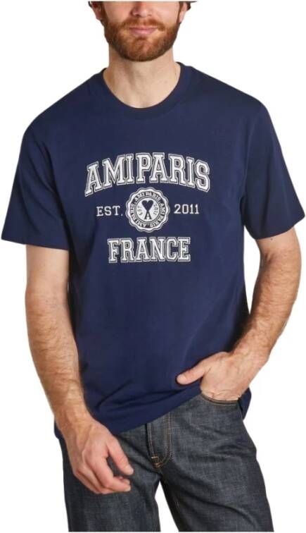 Ami Paris Blauw T-shirt met korte mouwen en borduurwerk Blue Heren
