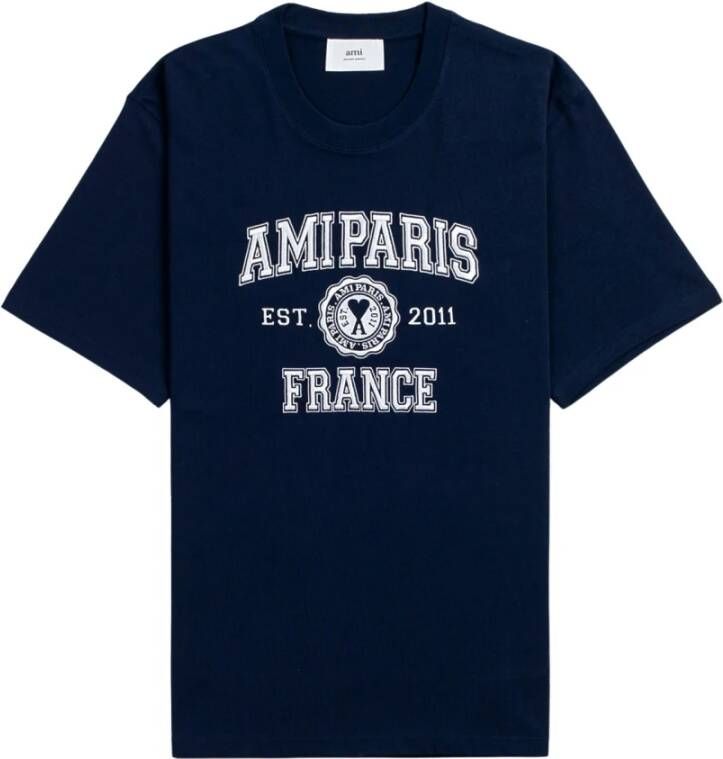 Ami Paris Blauw T-shirt met korte mouwen en borduurwerk Blue Heren