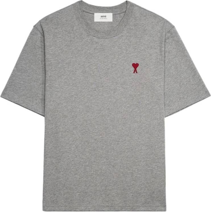 Ami Paris Biologisch Katoenen Logo Geborduurd T-Shirt Gray Heren
