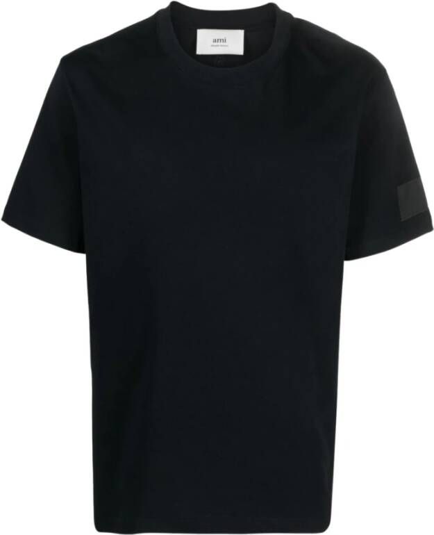 Ami Paris Zwarte Katoenen T-shirt met Logo Patch Black