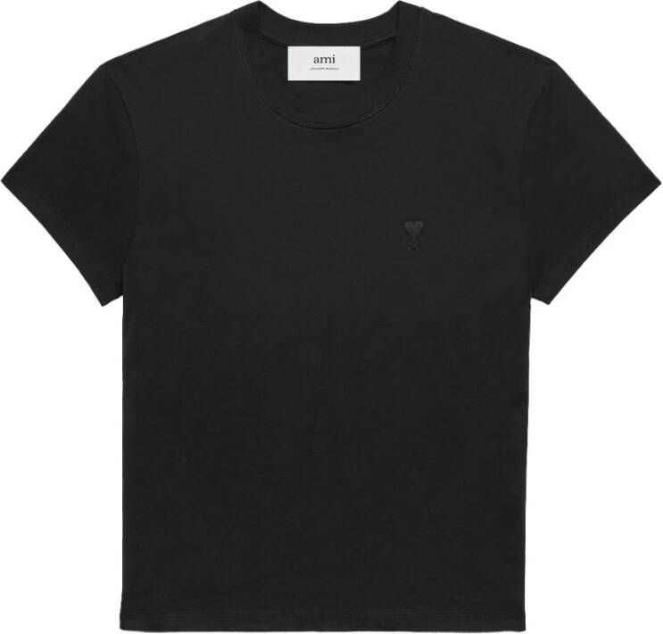Ami Paris Effen T-shirt met korte mouwen en ronde hals Black Heren