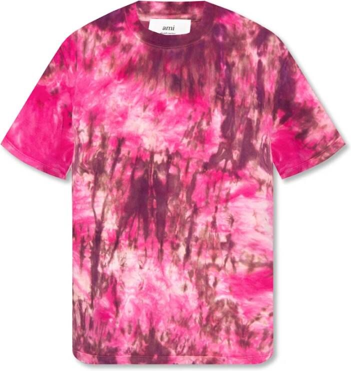 Ami Paris Levendig Multikleur Te-Dye T-Shirt Pink Heren