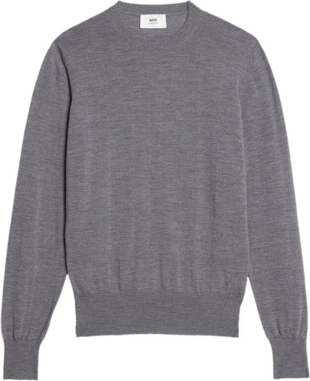 Ami Paris Houtskoolgrijze Merino Crew-neck Pullover Gray Heren