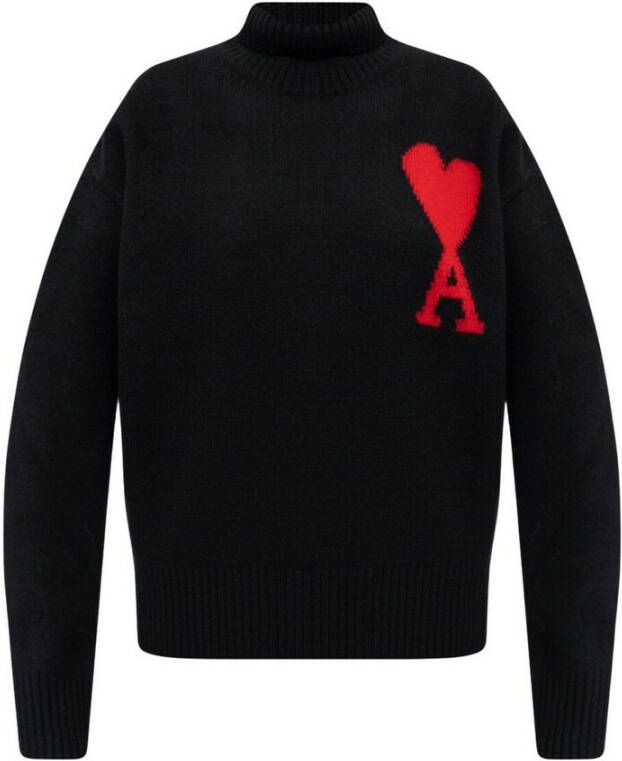 Ami Paris Turtleneck sweater with logo Zwart Dames