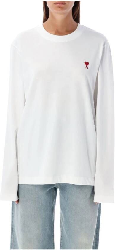 Ami Paris Witte longsleeve T-shirt met Ami de Coeur logo Wit Heren