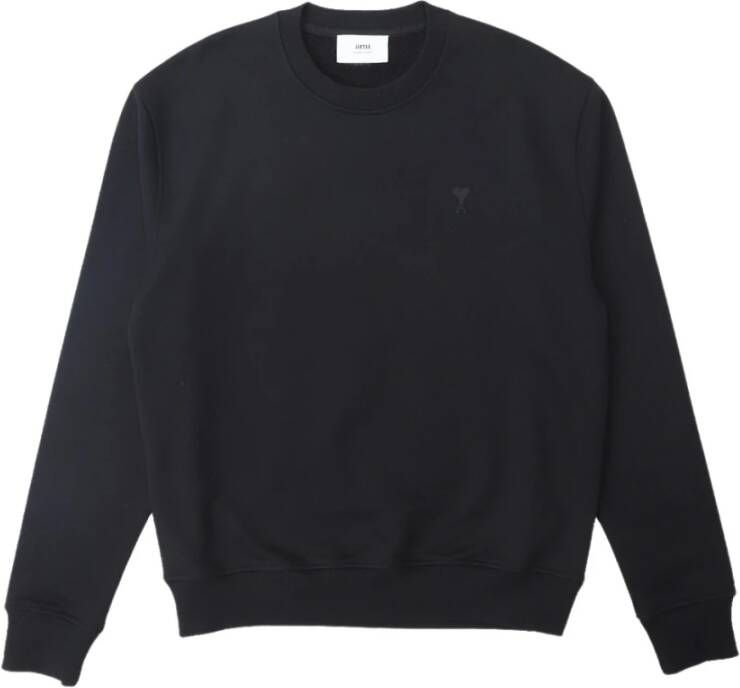 Ami Paris Zwarte biologisch katoenen sweatshirt met tonale borduursels Zwart Heren
