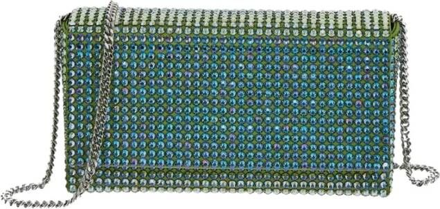 Amina Muaddi Peridot Satijnen Kristallen Mini Pouch Groen Dames