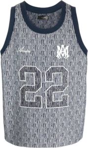 Amiri Blauwe Katoenen Basketball Tank Top met Monogram Patroon Blauw Heren