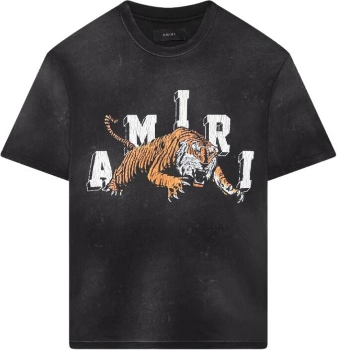 Amiri Vintage Tiger Tee Zwart Vervaagd Logo Grafisch T-Shirt Grijs Heren