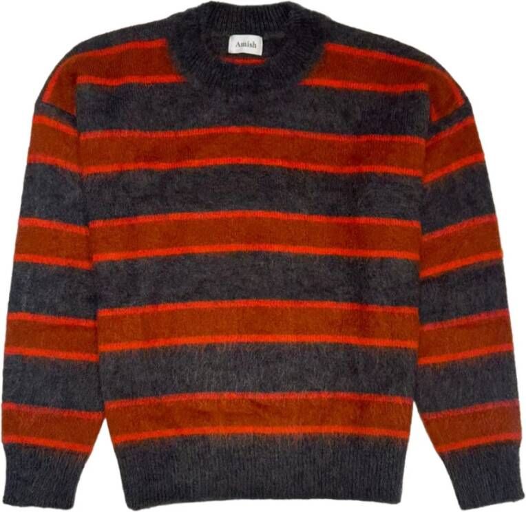 Amish Gestreepte Mohair Crew Sweater Multicolor Heren