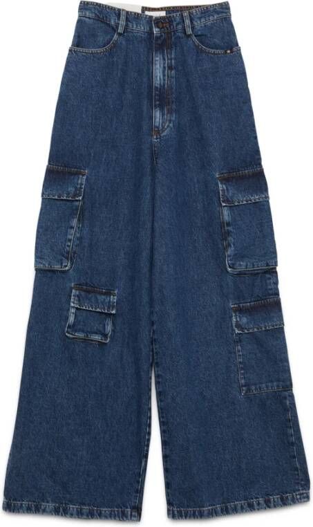 Amish Hoge Taille Denim Combat Jeans Blauw Dames