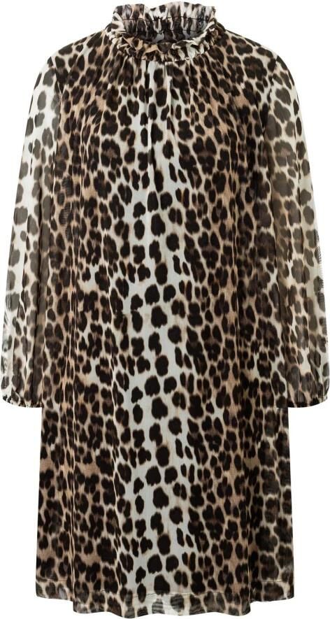 Ana Alcazar Mesh Leo Print Turtle Neck Jurk Brown Dames