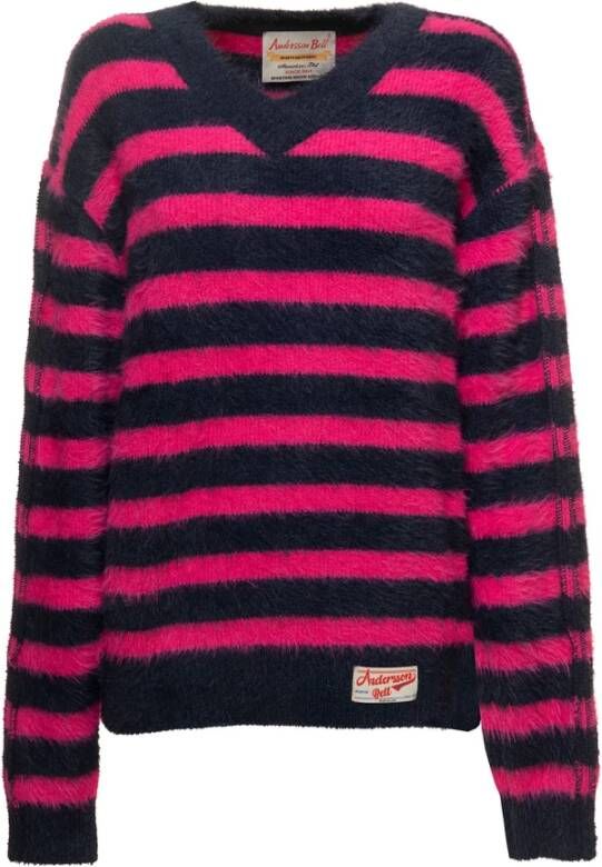 Andersson Bell brushed effect striped sweater Pink