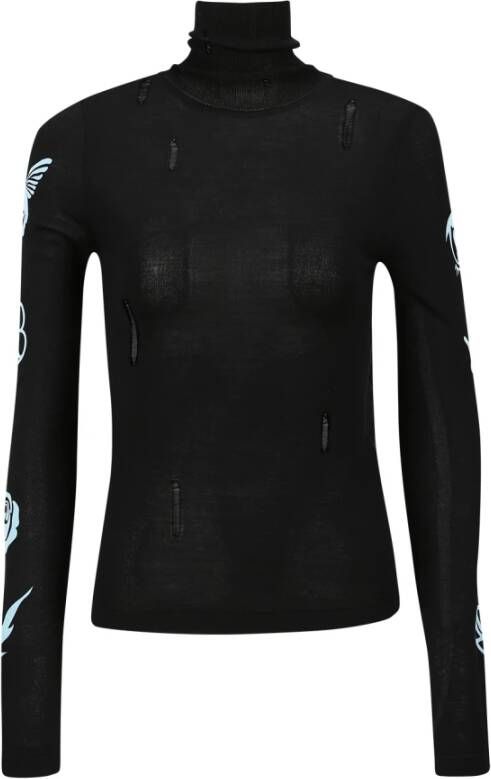 Andersson Bell Zwarte Sweaters voor Vrouwen met Flocking Inner Knit Top Zwart Dames