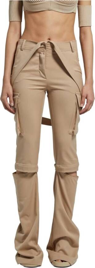 Andrea Adamo Flanel Multipocket Flare Broek Beige Dames