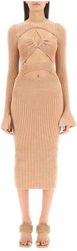 Andrea Adamo Andreadamo ribbed-knit midi dress with cut outs Beige Dames