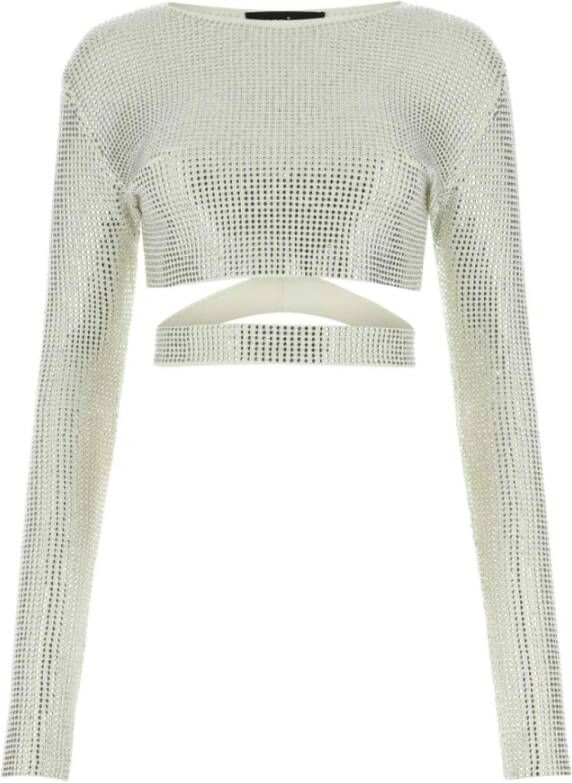 Andrea Adamo Versierde Viscose Blend Top White Dames