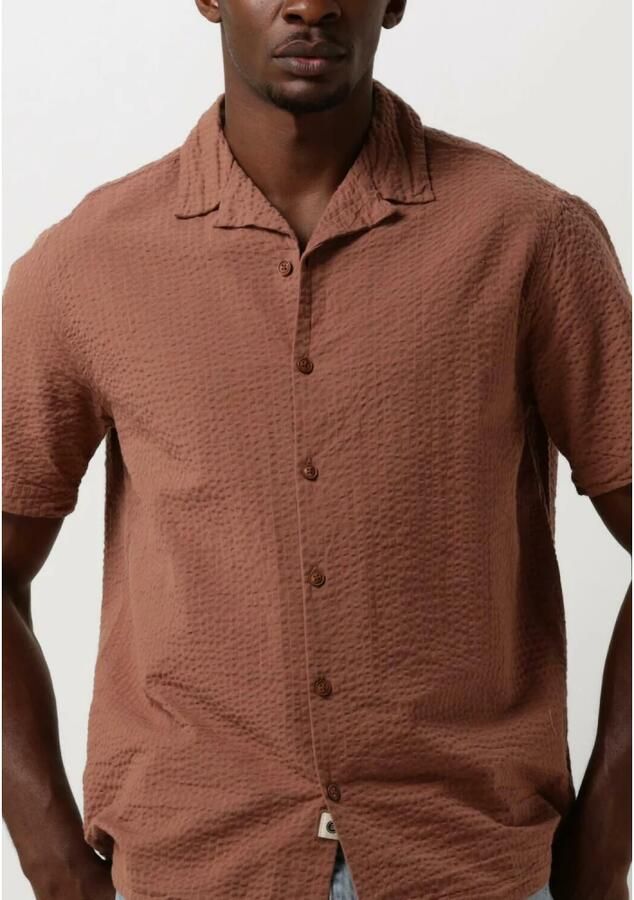 ANERKJENDT Heren Overhemden Akleo S s Seersucker Shirt Cognac