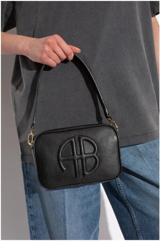Anine Bing Zwarte Leren Crossbody Tas met Handvat Black Dames - Foto 8