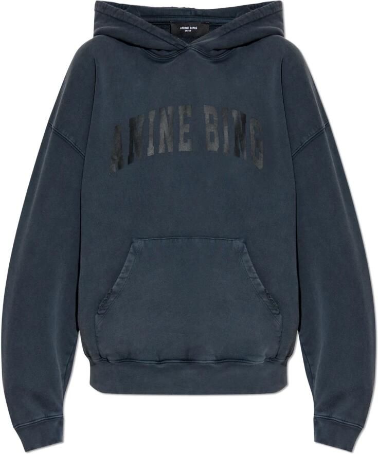 Anine Bing Vintage Style hoodie met logo print Black Dames