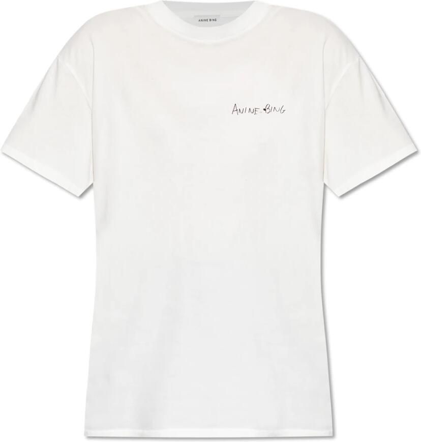 Anine Bing Walker Tee Lyrics Ivory Biologisch Katoen Beige Dames