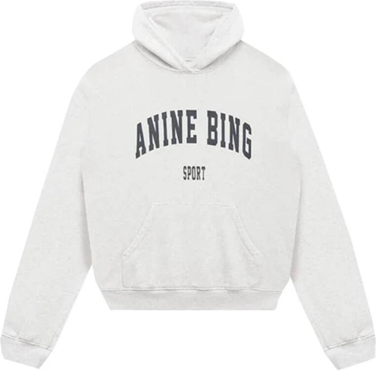 Anine Bing Grijze Melange Harvey Sweatshirt met Capuchon en Voorzak Grijs Dames