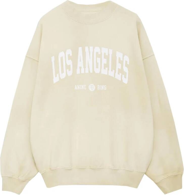 Anine Bing Gewassen Vervaagde Gele Sweatshirt met Stoere Print Beige Dames