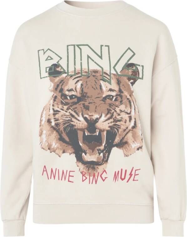 Anine Bing Vintage Tiger Crewneck Sweater in Greige White Dames