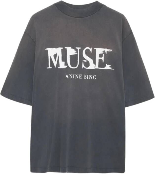Anine Bing Zwarte Wes Tee Painted Muse T-Shirts Black Dames