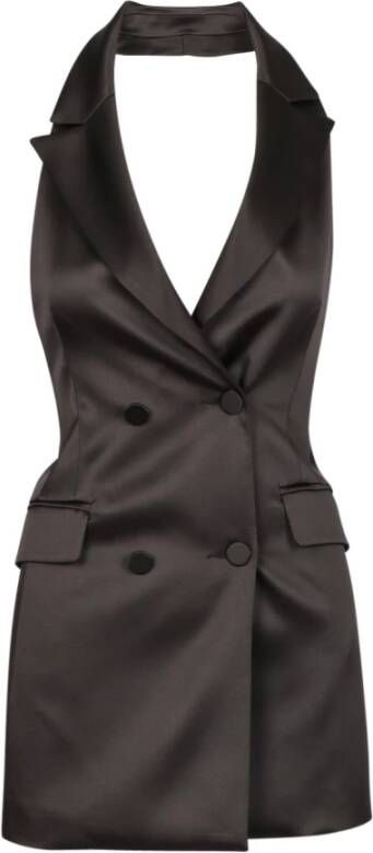 Aniye By Korte Polyester Jurk met Bedekte Knopen Black Dames